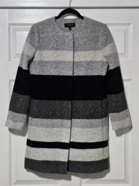 Talbots Striped Boiled Wool Coat Small Petite